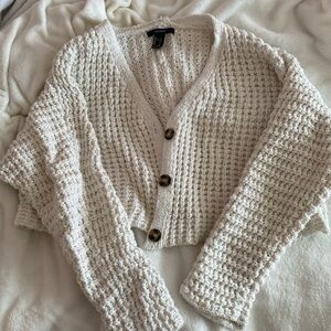 Cute cropped white knitted cardigan